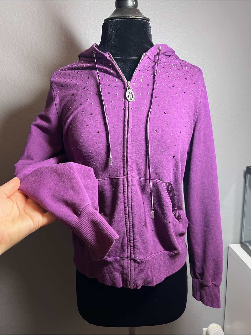 Christine Alexander Plum Rhinestone Zip Hoodie M